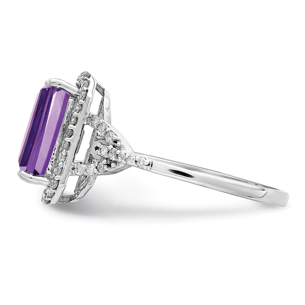 Sterling Silver Rhodium-plated Amethyst & Diamond Ring