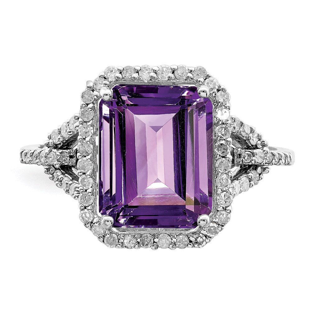 Sterling Silver Rhodium-plated Amethyst & Diamond Ring