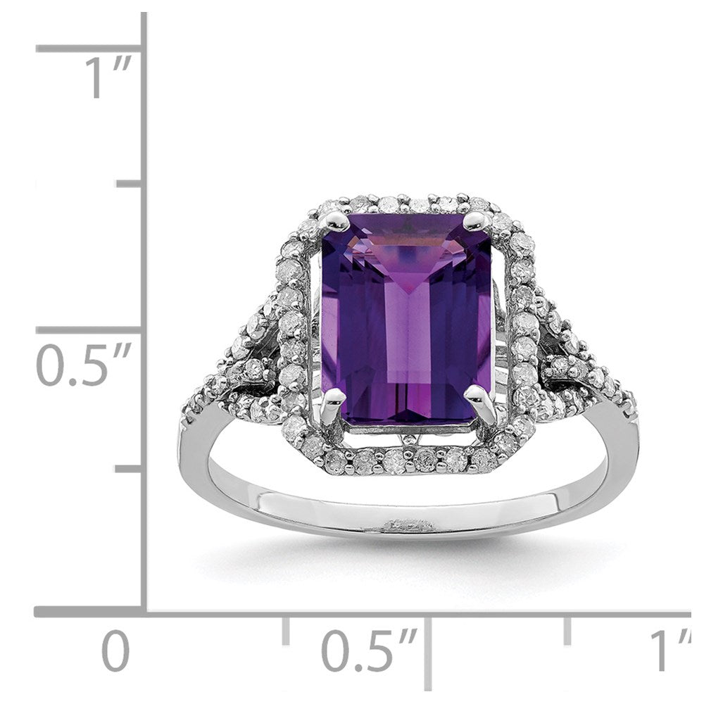 Sterling Silver Rhodium-plated Amethyst & Diamond Ring