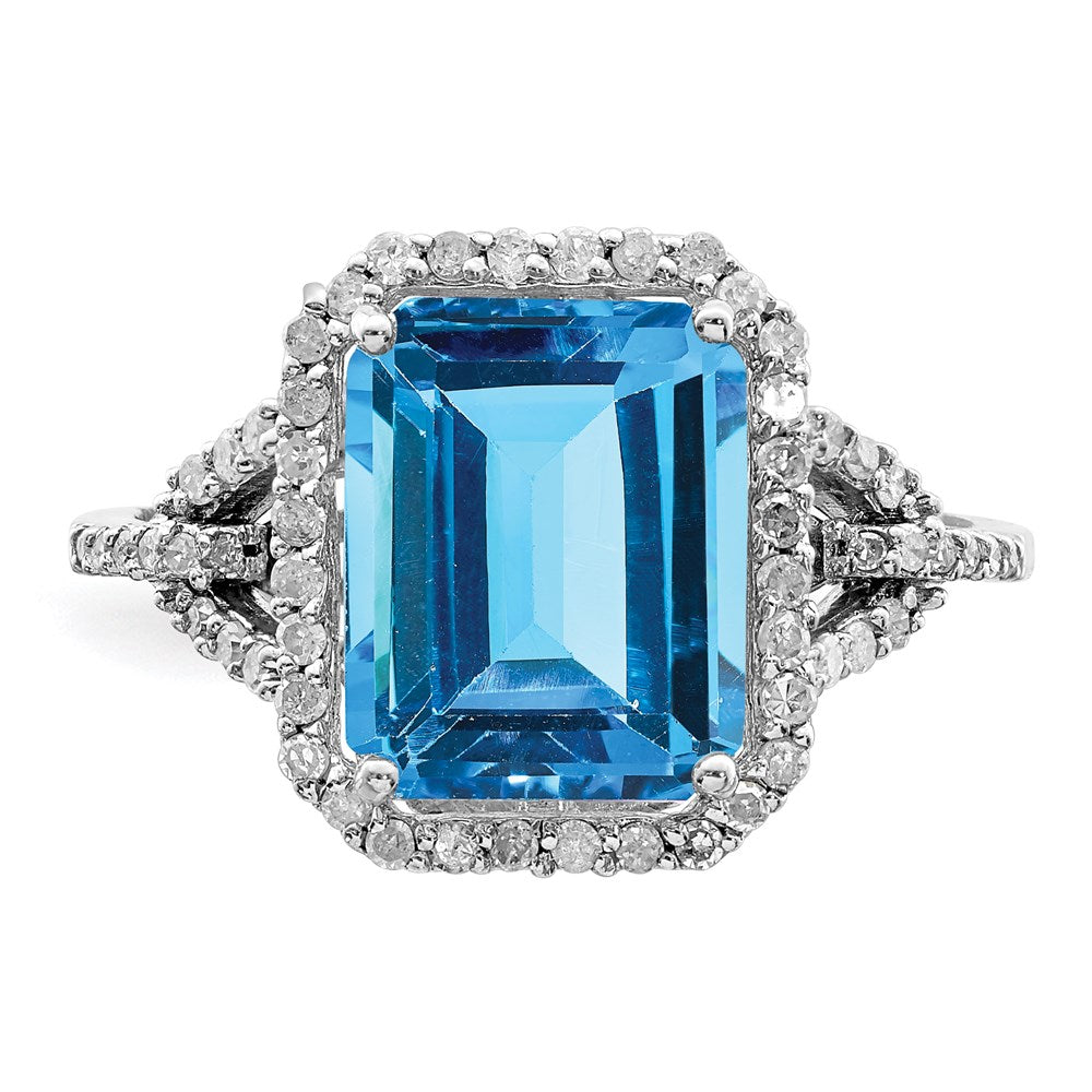 Sterling Silver Rhodium Blue Topaz & Diamond Ring