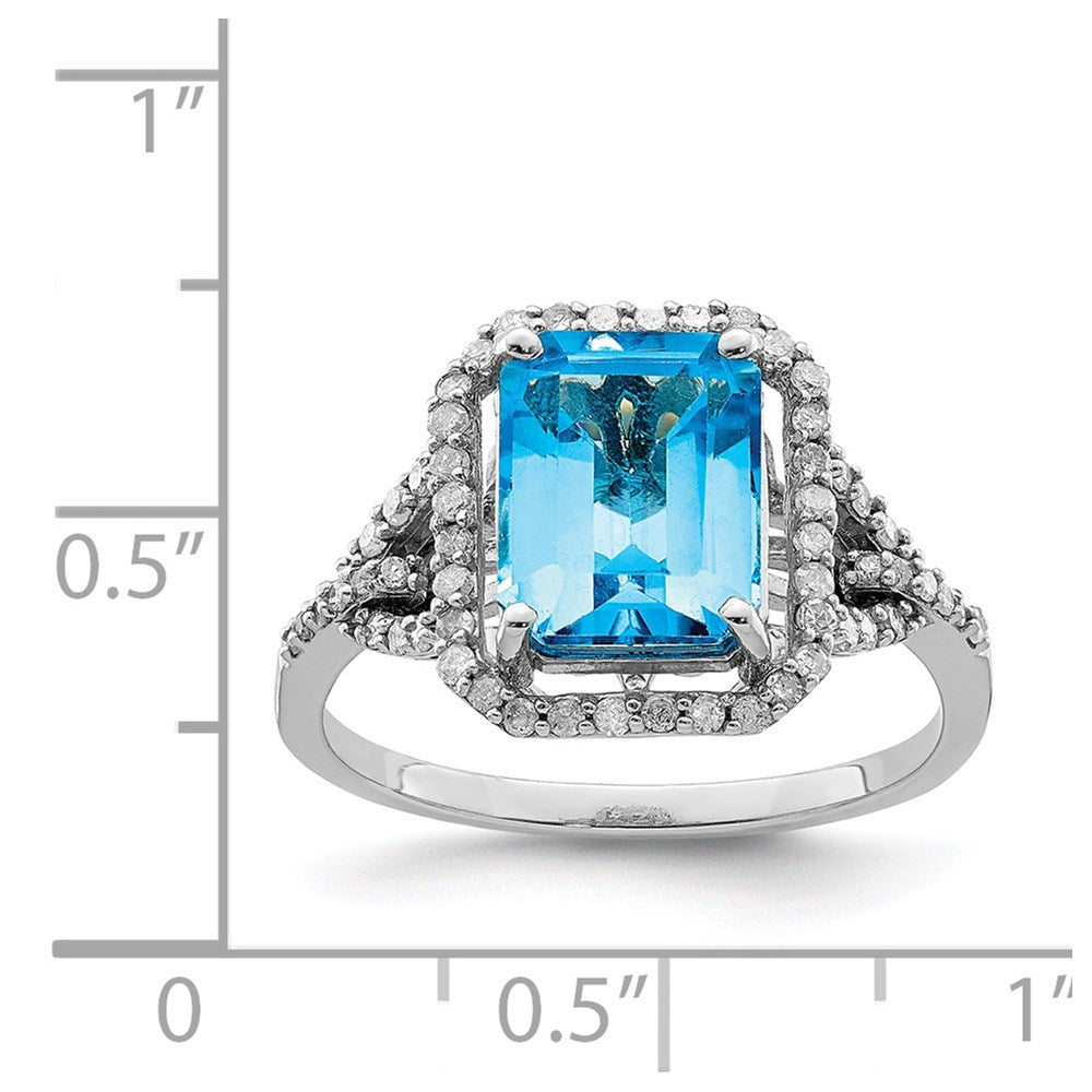 Sterling Silver Rhodium Blue Topaz & Diamond Ring