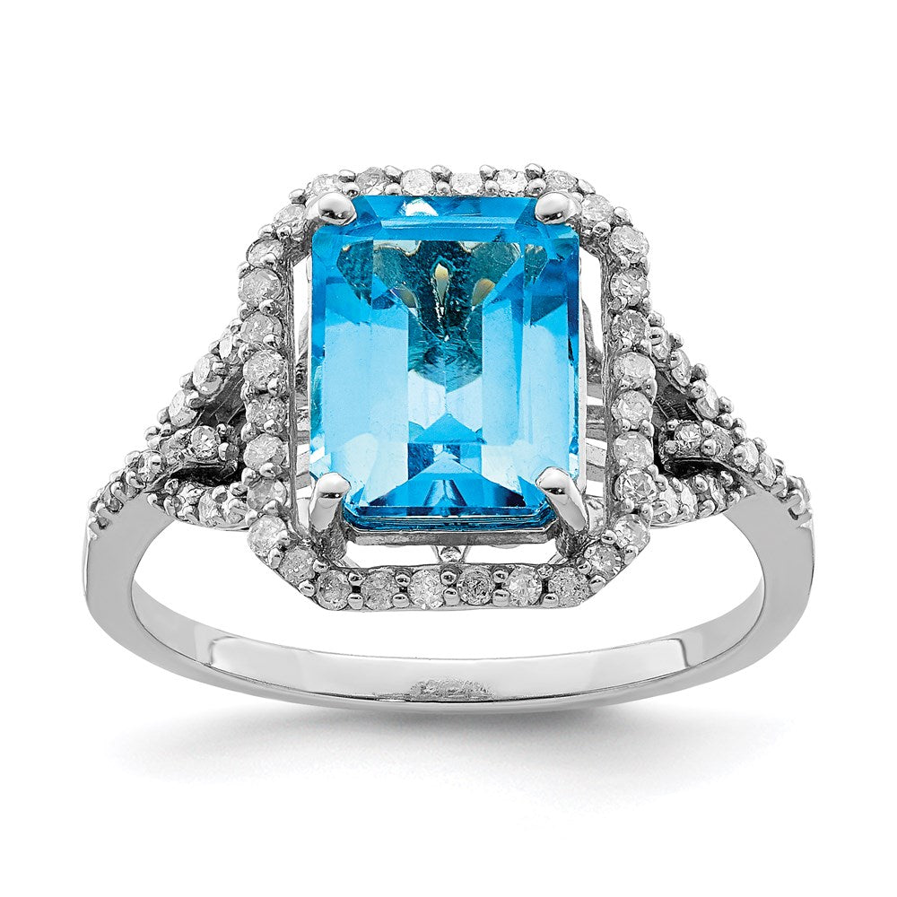 Sterling Silver Rhodium Blue Topaz & Diamond Ring