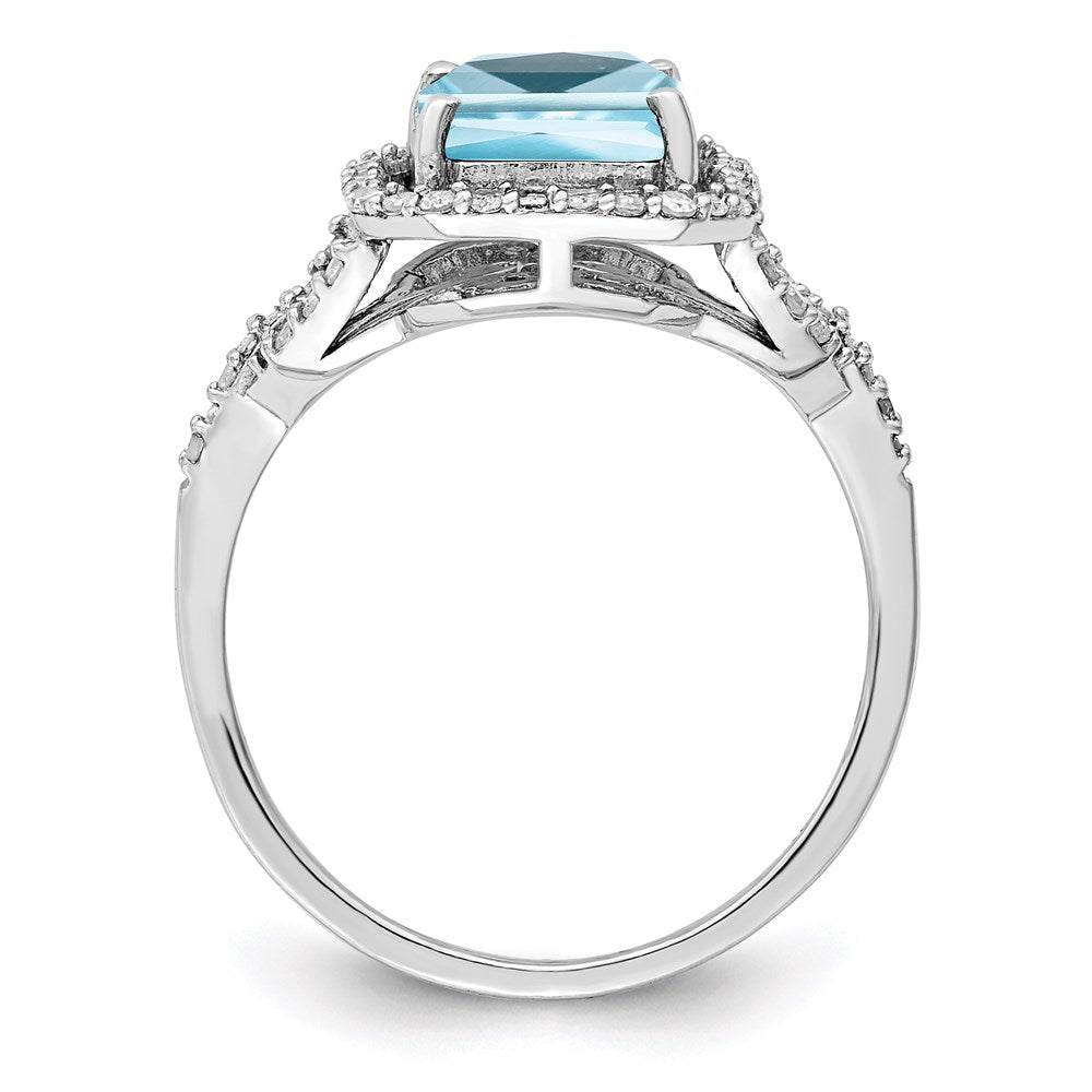 Sterling Silver Rhodium Diamond & Sky Blue Topaz Ring