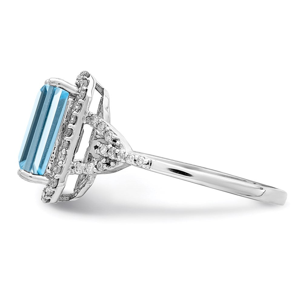 Sterling Silver Rhodium Diamond & Sky Blue Topaz Ring