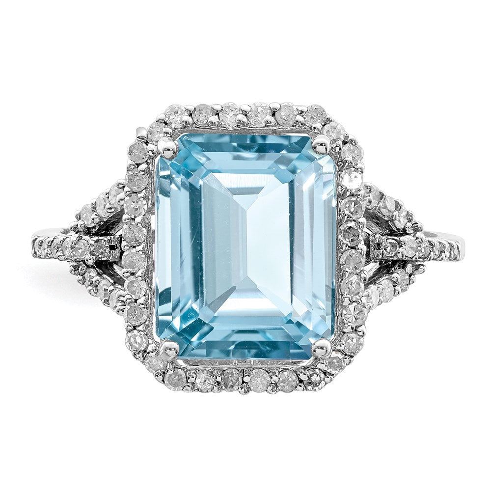 Sterling Silver Rhodium Diamond & Sky Blue Topaz Ring