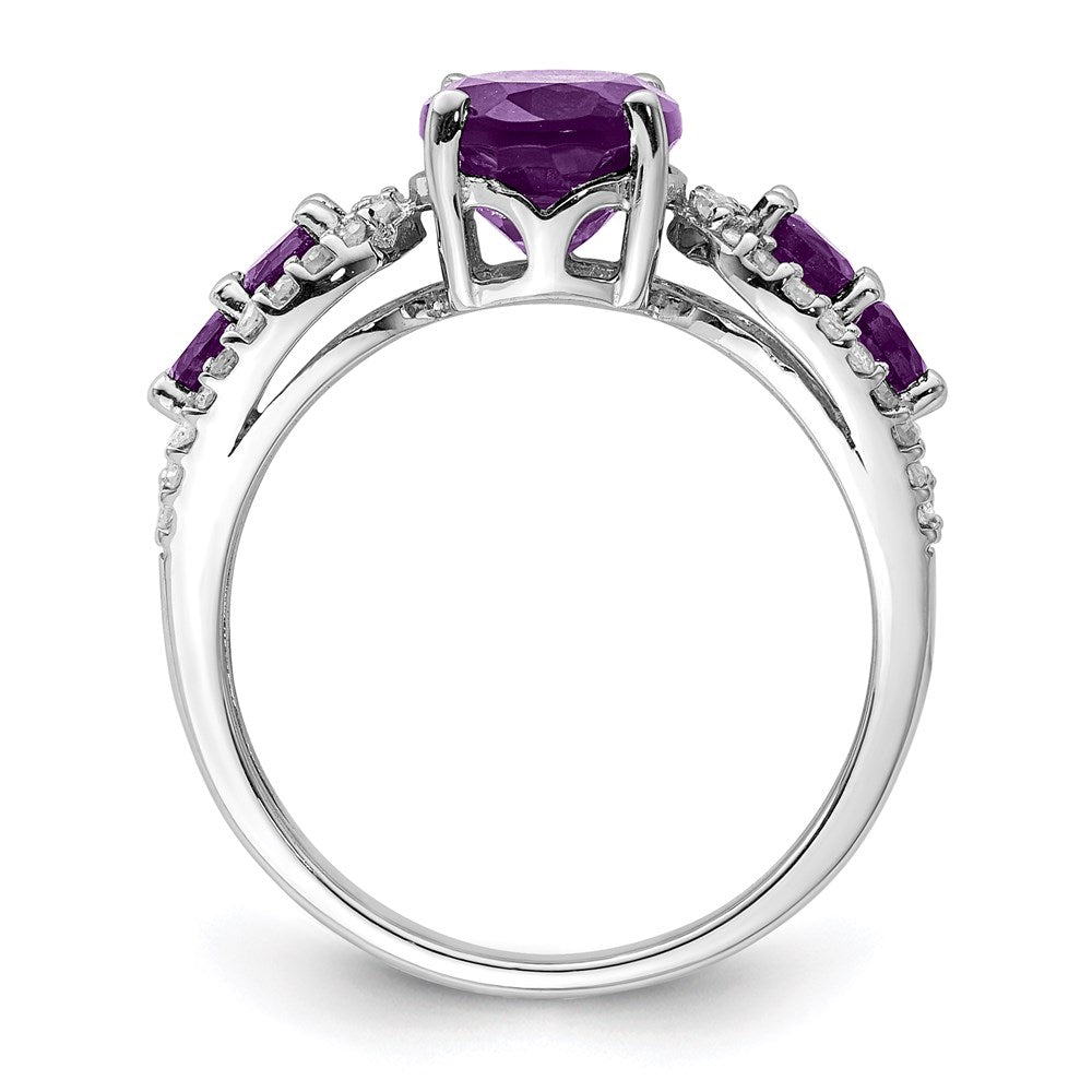 Sterling Silver Rhodium-plated Amethyst & Diamond Ring