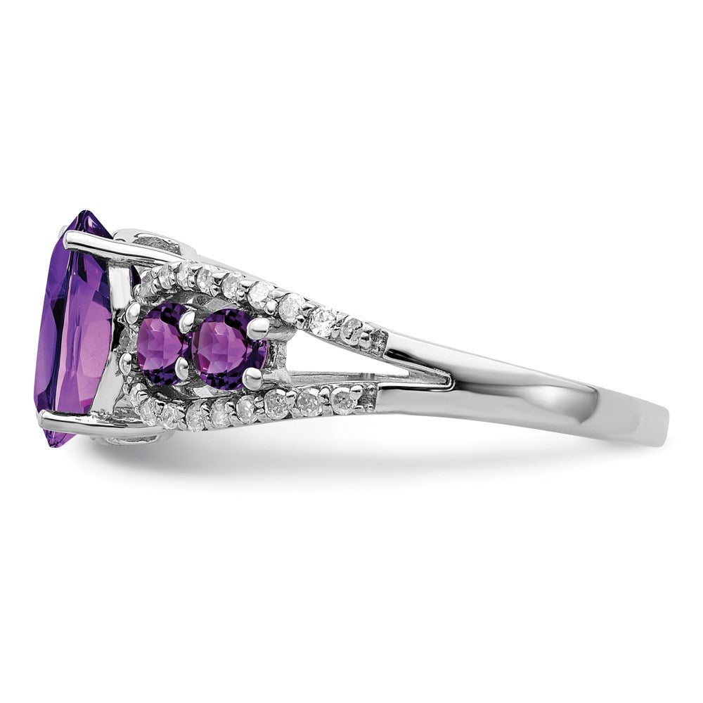 Sterling Silver Rhodium-plated Amethyst & Diamond Ring