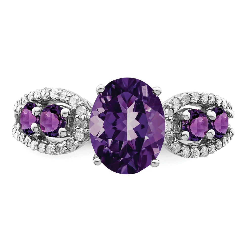 Sterling Silver Rhodium-plated Amethyst & Diamond Ring