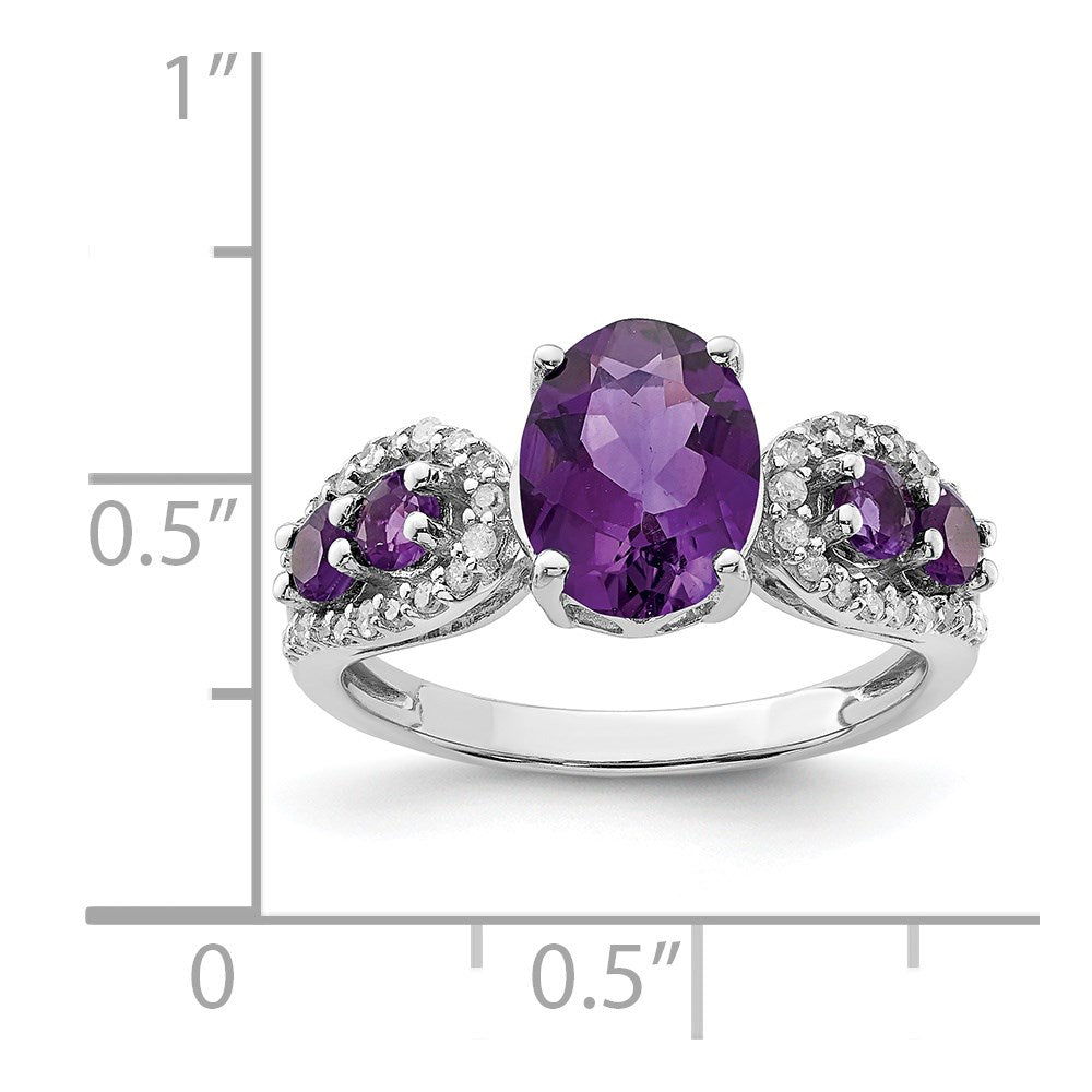 Sterling Silver Rhodium-plated Amethyst & Diamond Ring