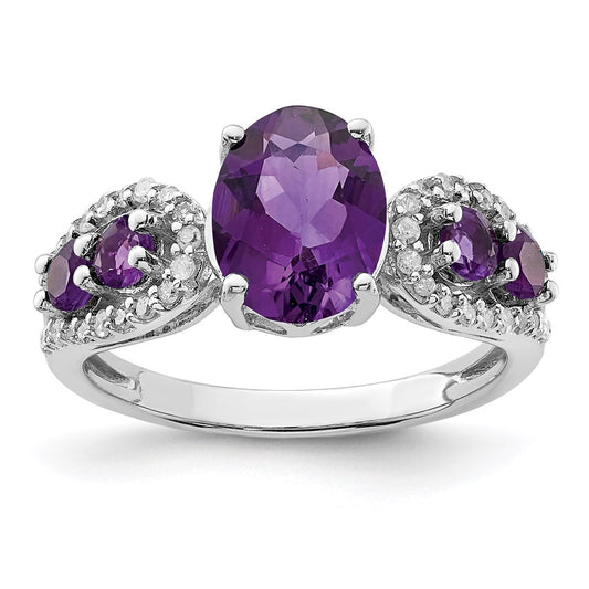 Sterling Silver Rhodium-plated Amethyst & Diamond Ring