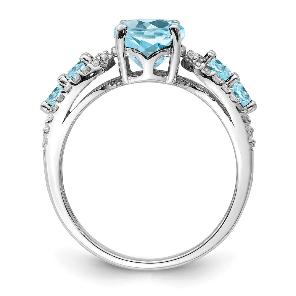 Sterling Silver Rhodium Diamond & Sky Blue Topaz Ring