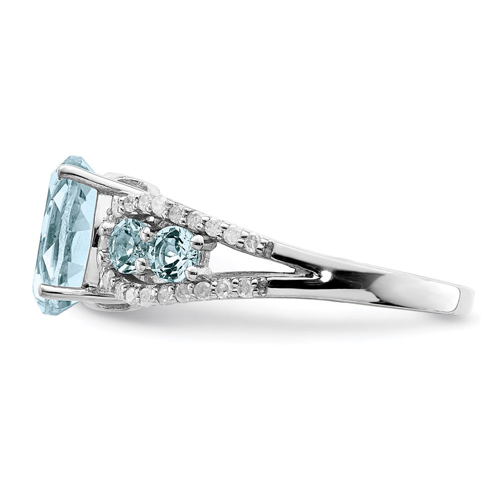 Sterling Silver Rhodium Diamond & Sky Blue Topaz Ring