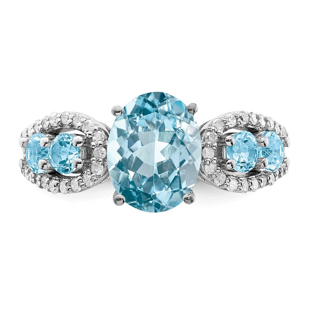 Sterling Silver Rhodium Diamond & Sky Blue Topaz Ring