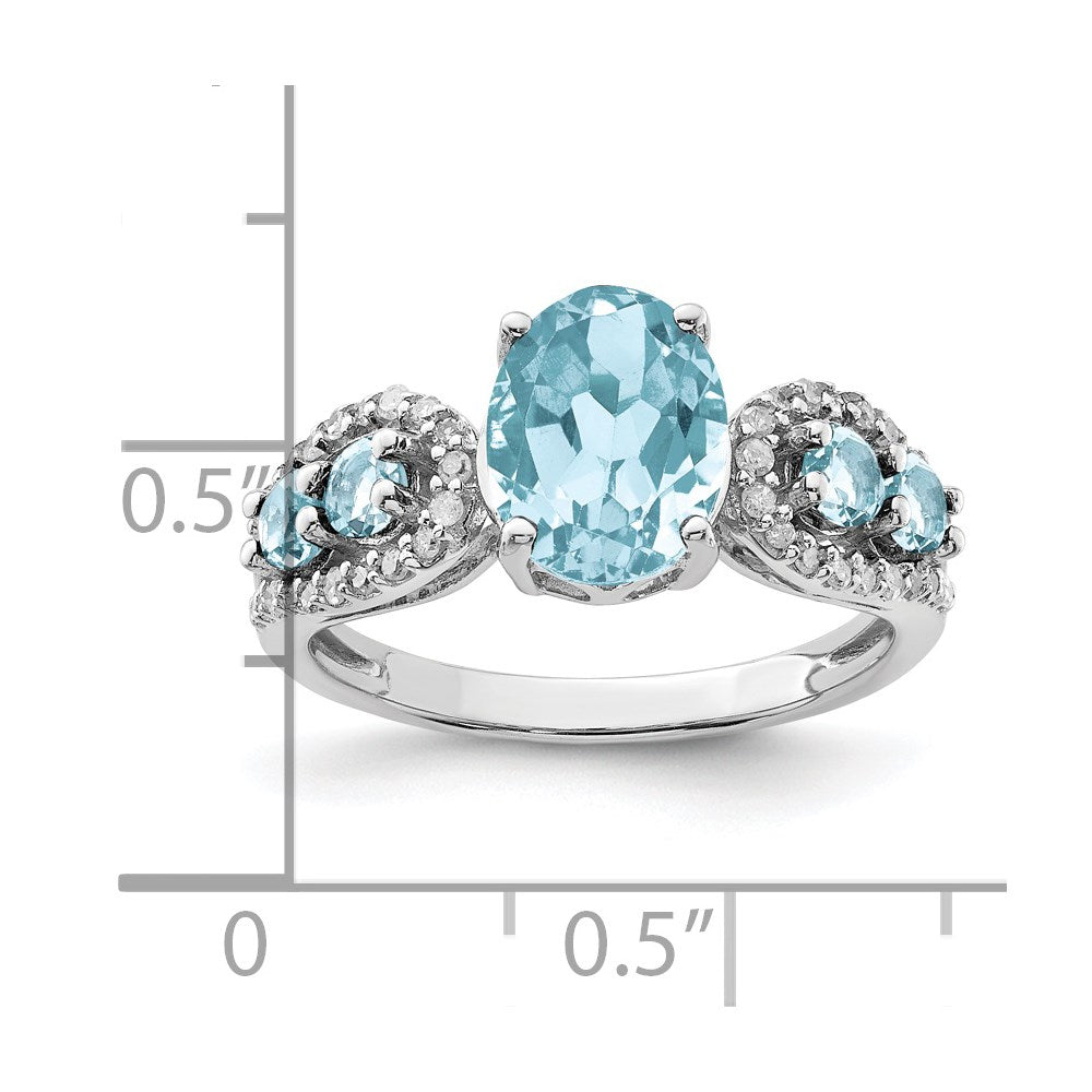 Sterling Silver Rhodium Diamond & Sky Blue Topaz Ring