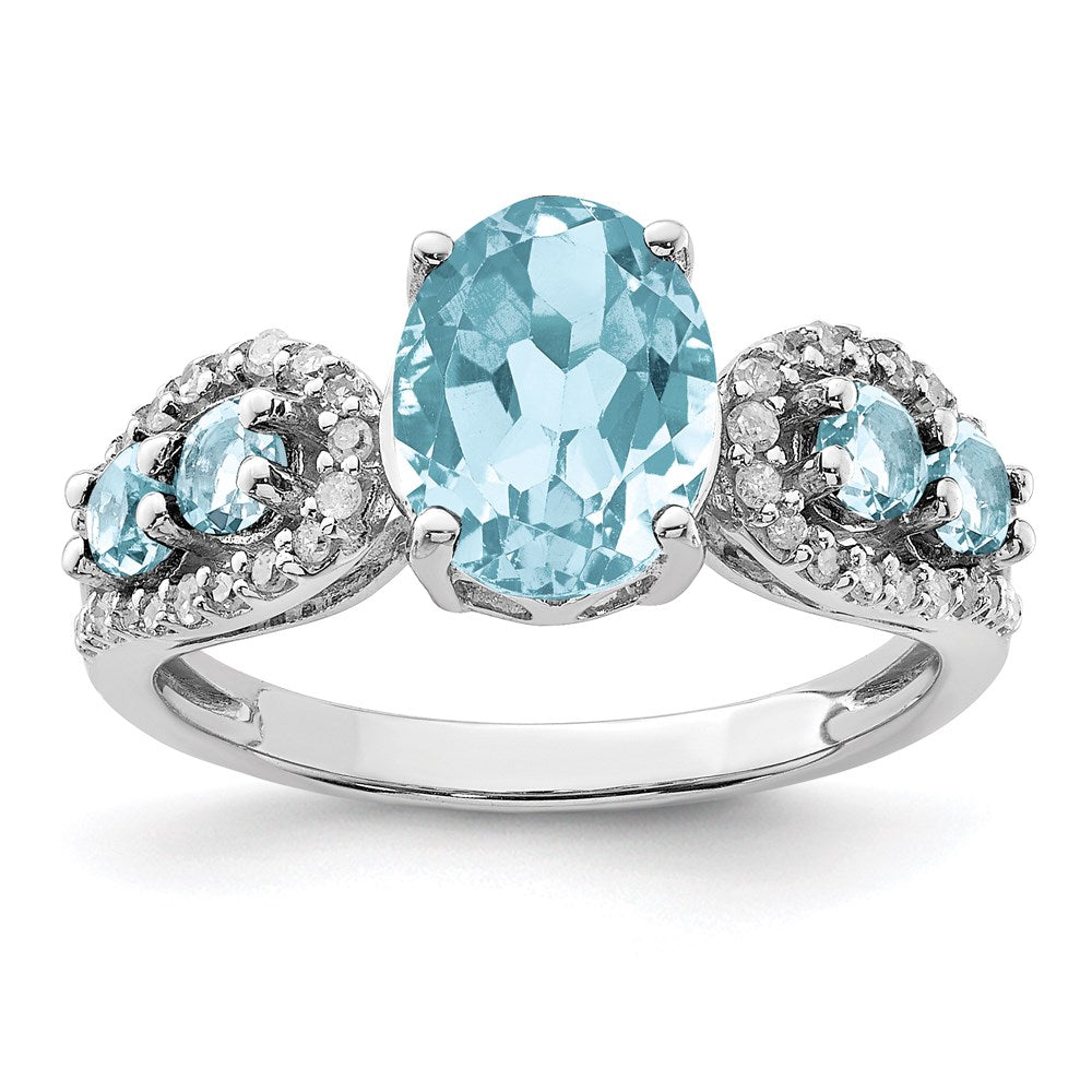 Sterling Silver Rhodium Diamond & Sky Blue Topaz Ring