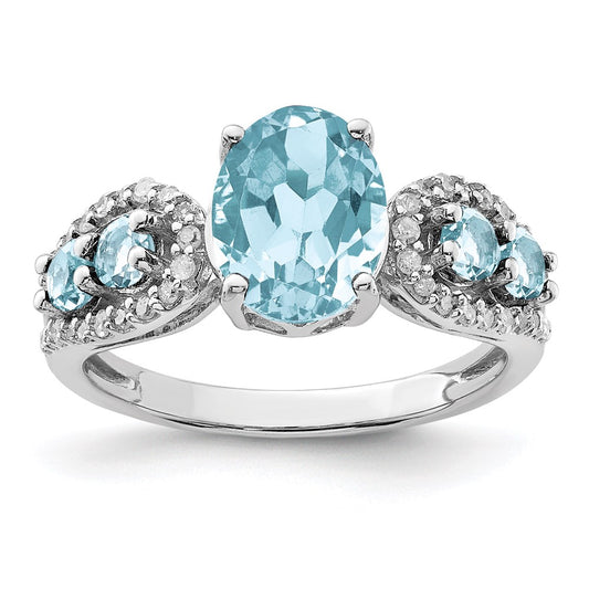 Sterling Silver Rhodium Diamond & Sky Blue Topaz Ring