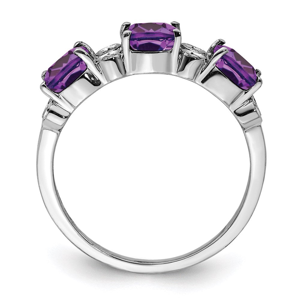 Sterling Silver Rhodium-plated Amethyst & Diamond Ring