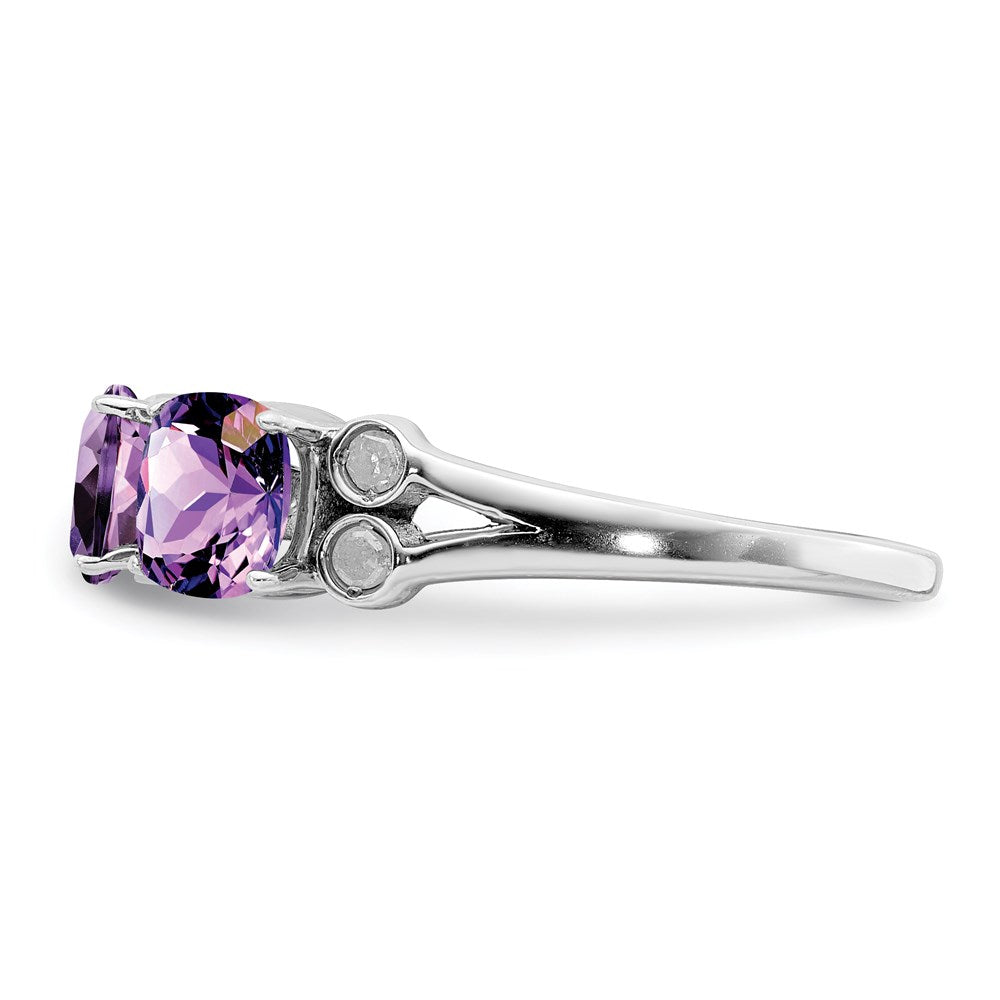 Sterling Silver Rhodium-plated Amethyst & Diamond Ring