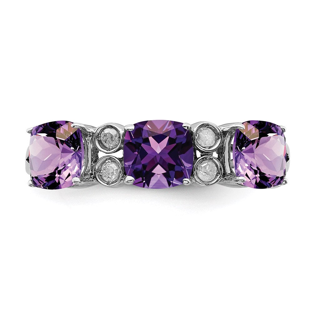 Sterling Silver Rhodium-plated Amethyst & Diamond Ring