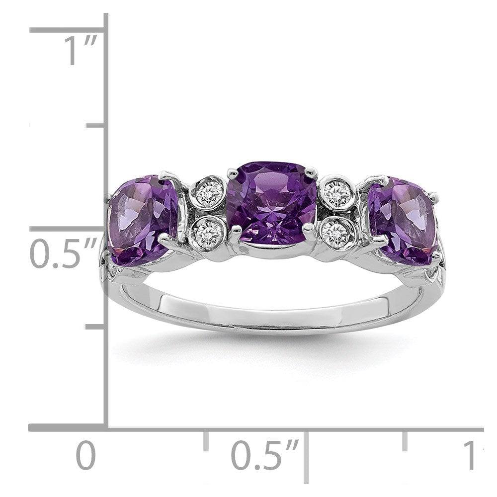 Sterling Silver Rhodium-plated Amethyst & Diamond Ring