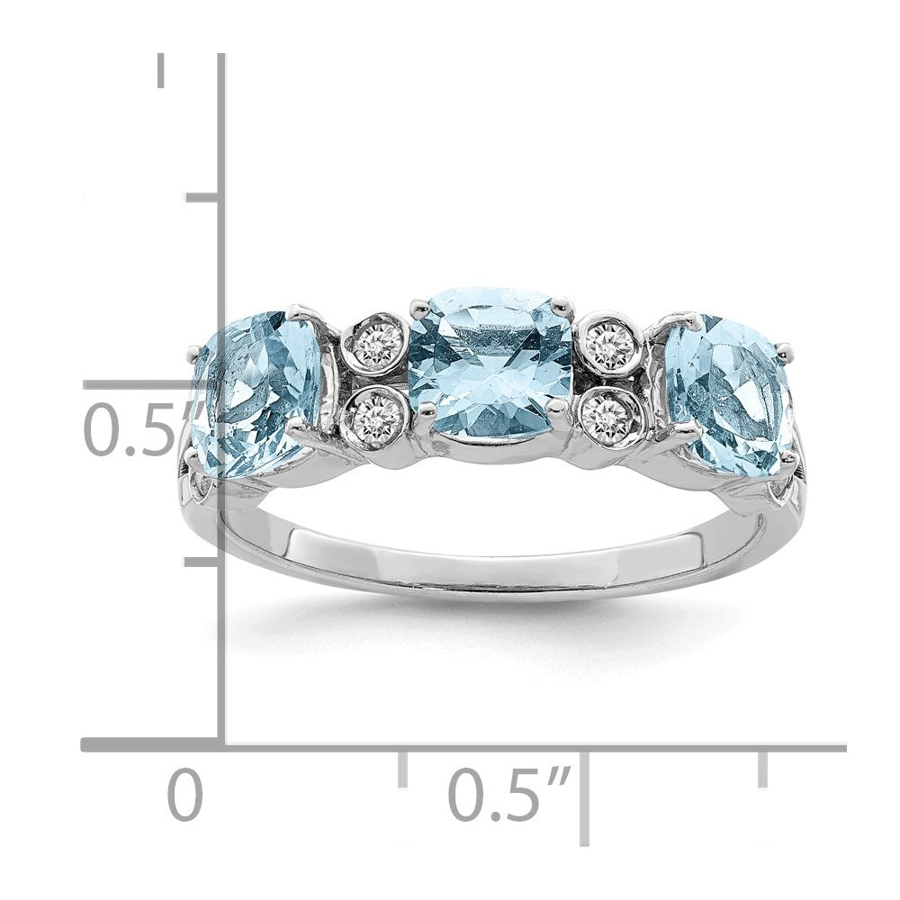 Sterling Silver Rhodium Diamond & Sky Blue Topaz Ring