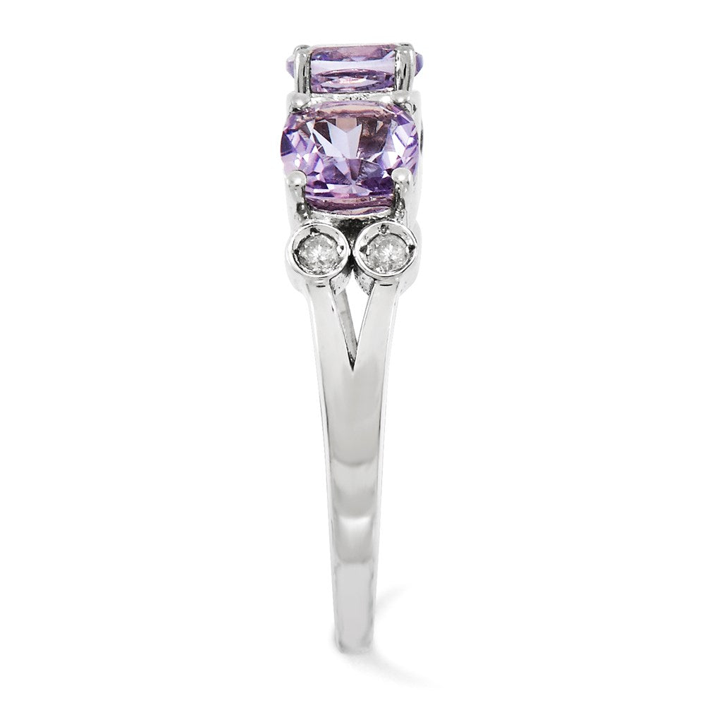 Sterling Silver Rhodium-plated Diamond & Pink Quartz Ring