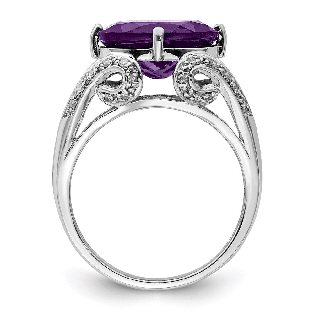 Sterling Silver Rhodium-plated Amethyst & Diamond Ring