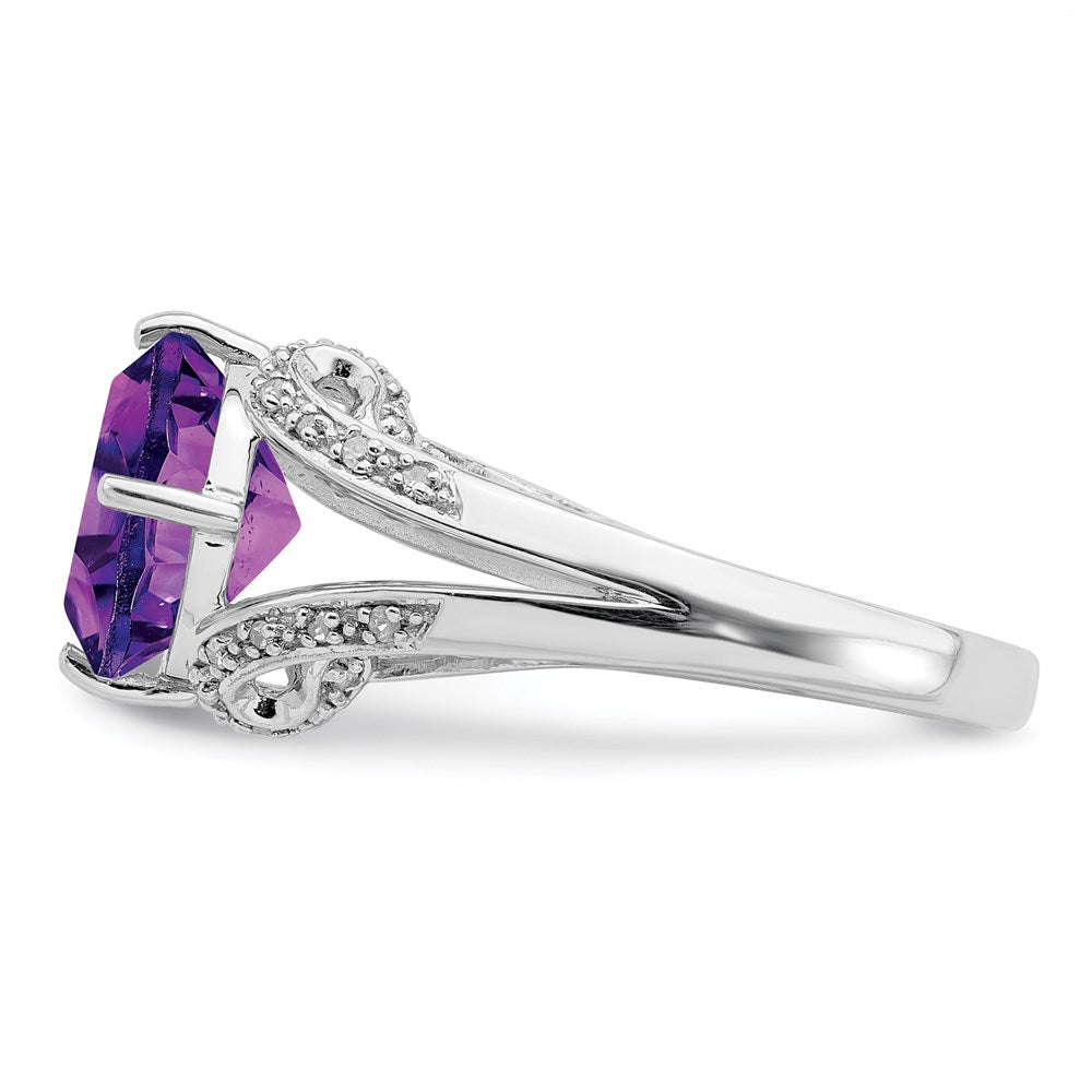 Sterling Silver Rhodium-plated Amethyst & Diamond Ring