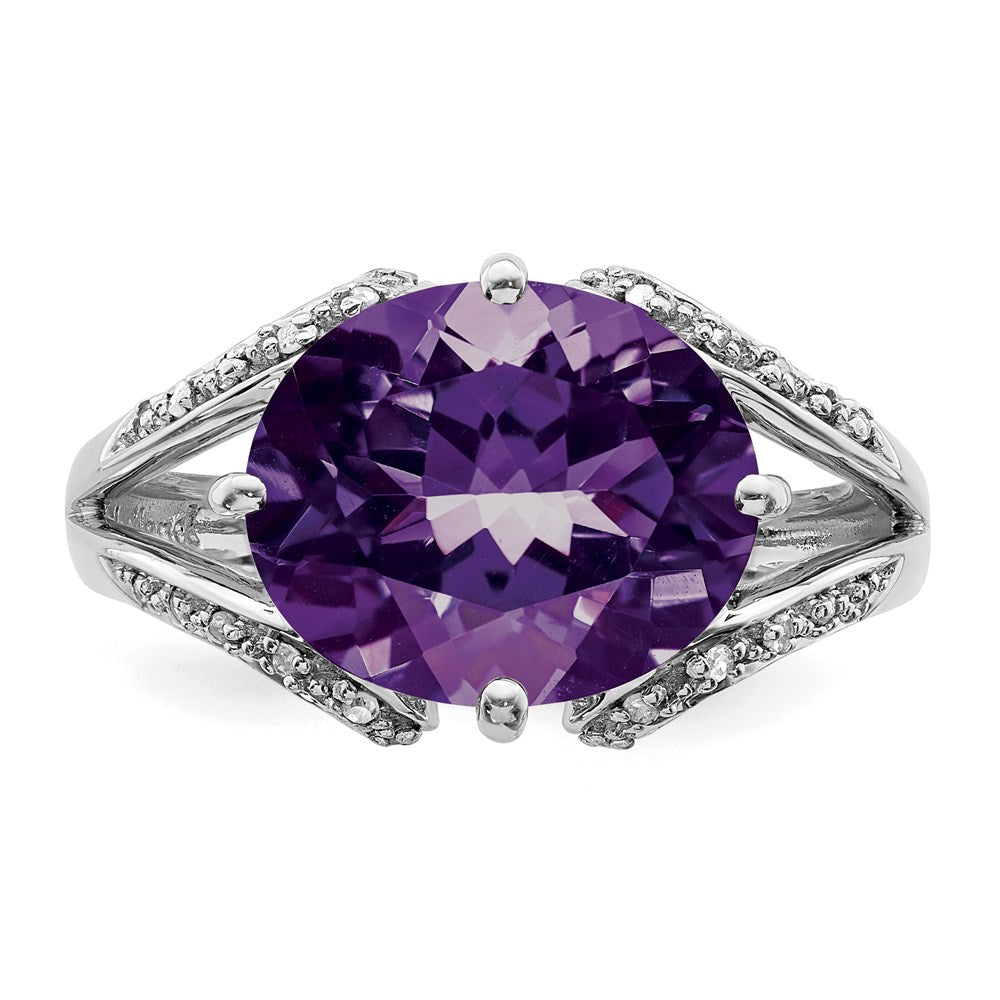 Sterling Silver Rhodium-plated Amethyst & Diamond Ring