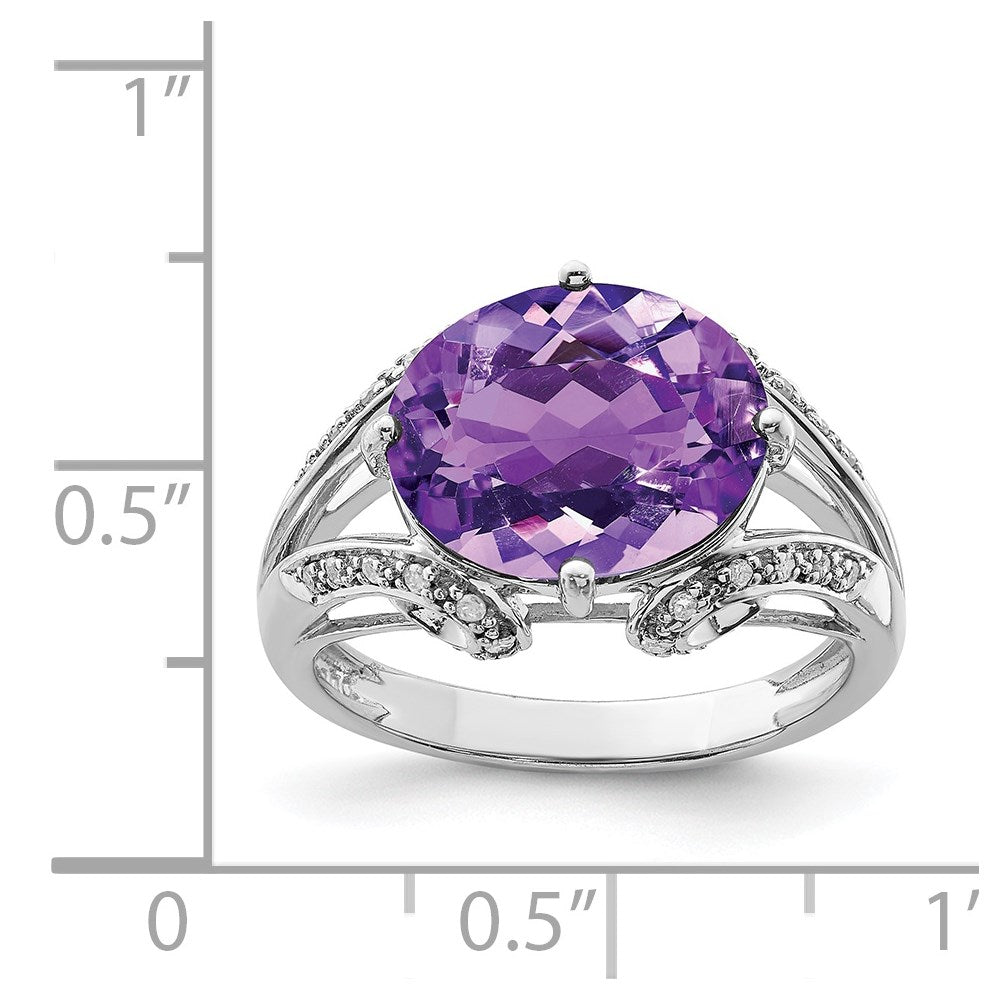 Sterling Silver Rhodium-plated Amethyst & Diamond Ring