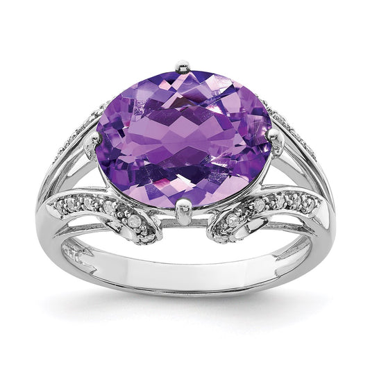 Sterling Silver Rhodium-plated Amethyst & Diamond Ring