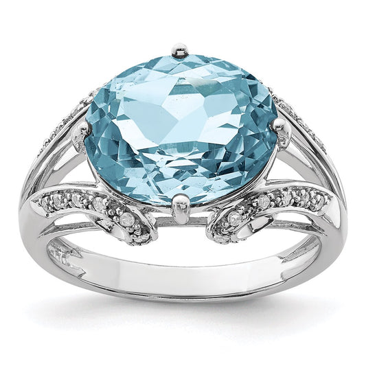 Sterling Silver Rhodium Diamond & Sky Blue Topaz Ring