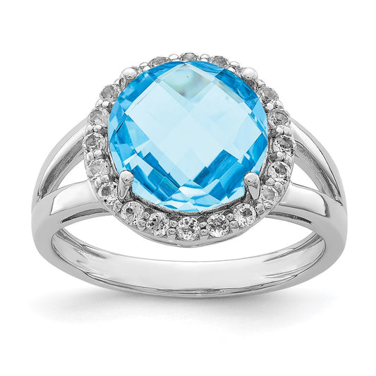 Sterling Silver Rhodium Blue Topaz Ring