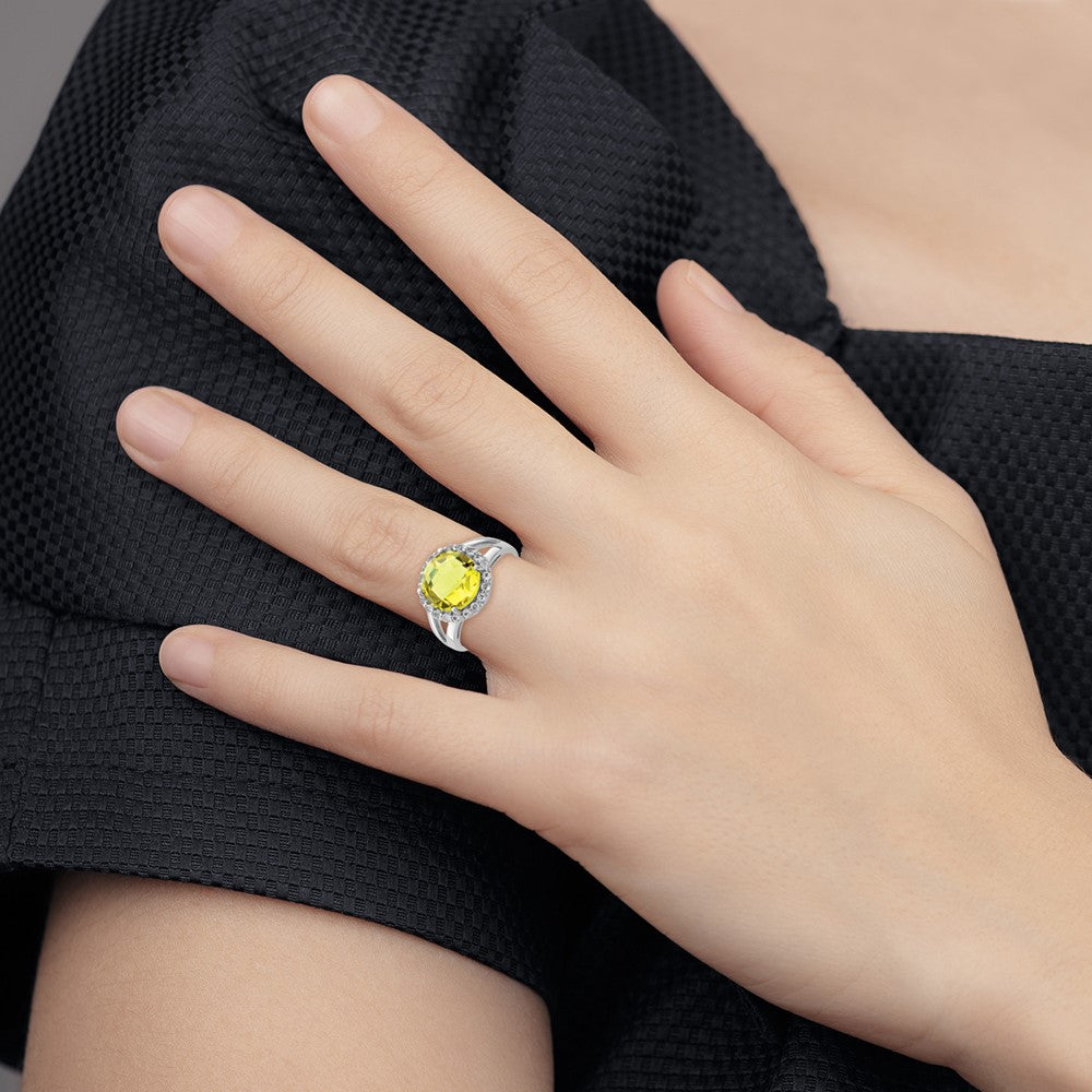 Sterling Silver Rhodium Lemon Quartz & White Topaz Ring