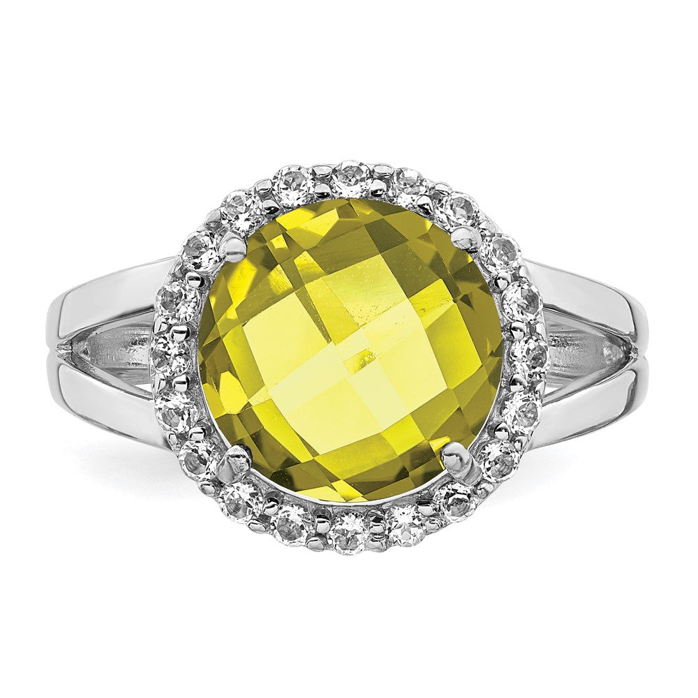 Sterling Silver Rhodium Lemon Quartz & White Topaz Ring