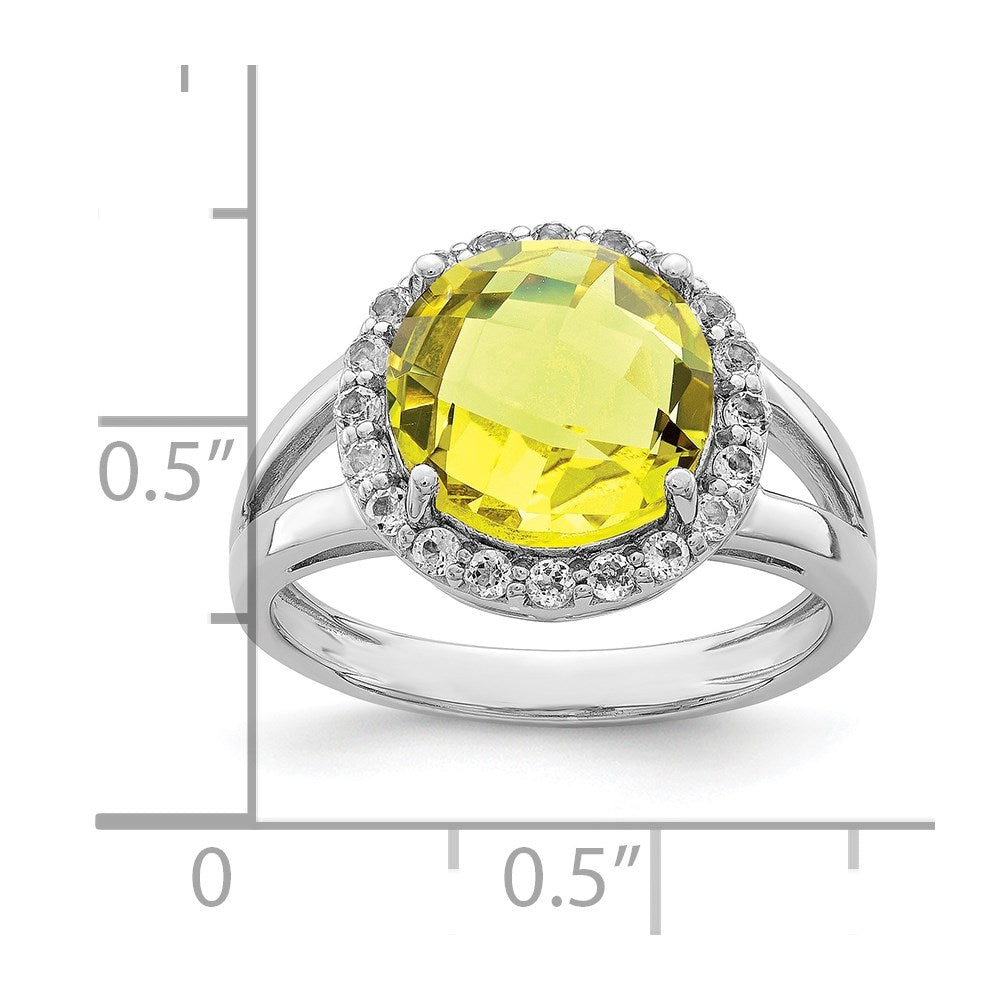 Sterling Silver Rhodium Lemon Quartz & White Topaz Ring