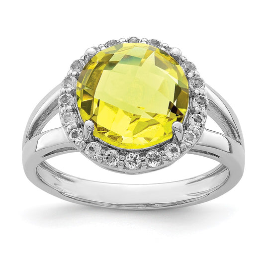 Sterling Silver Rhodium Lemon Quartz & White Topaz Ring