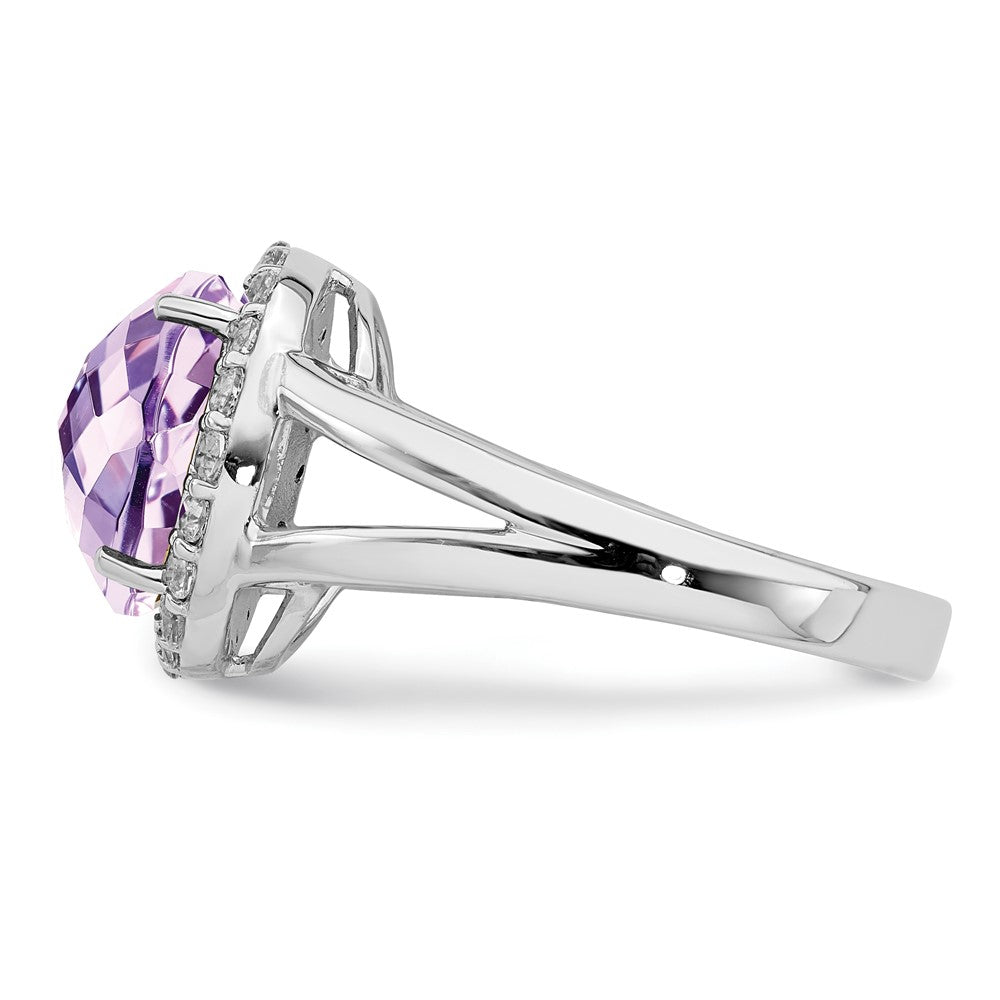 Sterling Silver Rhodium Pink Quartz & White Topaz Ring