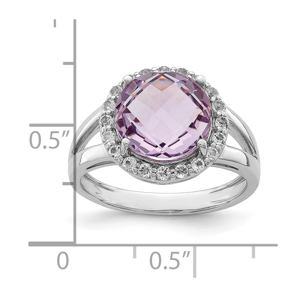 Sterling Silver Rhodium Pink Quartz & White Topaz Ring