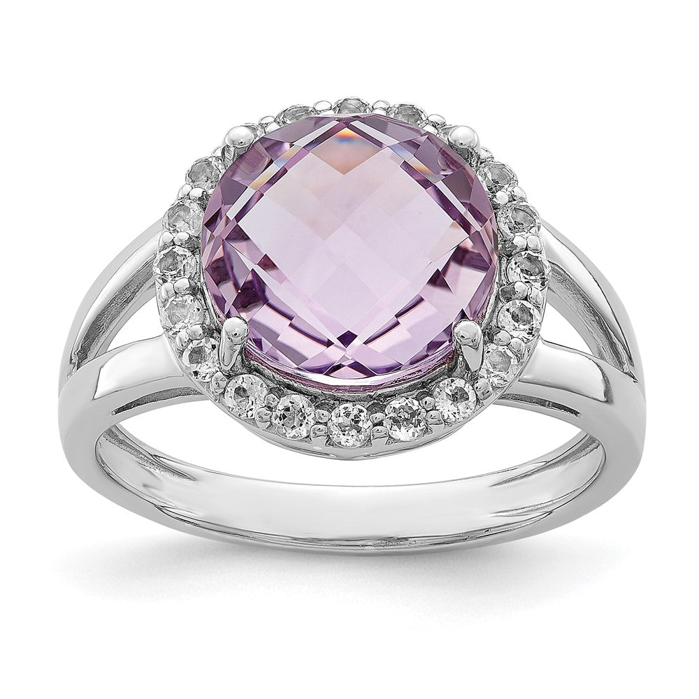 Sterling Silver Rhodium Pink Quartz & White Topaz Ring