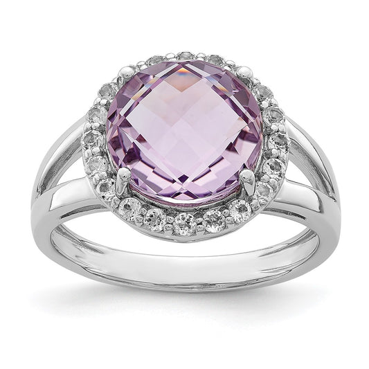 Sterling Silver Rhodium Pink Quartz & White Topaz Ring