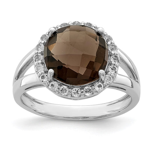 Sterling Silver Rhodium Smoky Quartz & White Topaz Ring