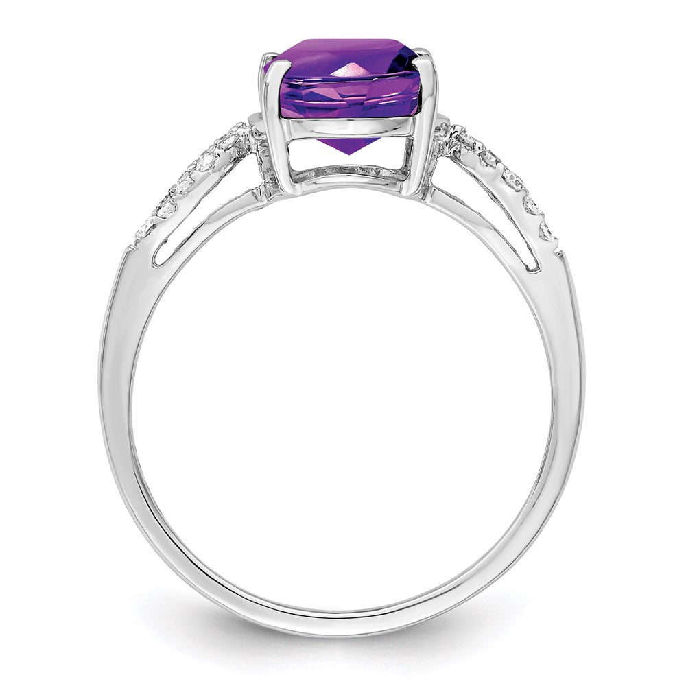 Sterling Silver Rhodium-plated Amethyst & Diamond Ring