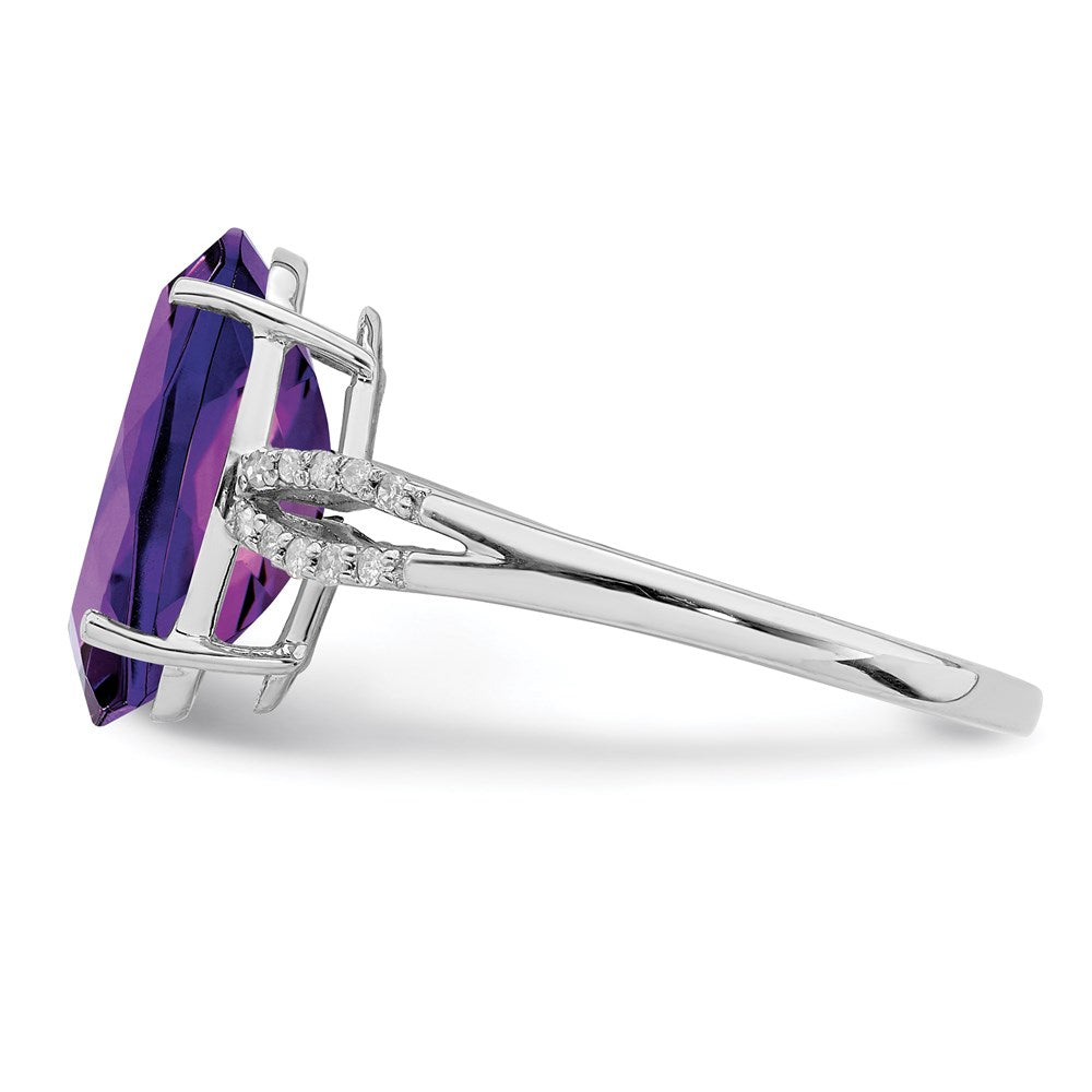 Sterling Silver Rhodium-plated Amethyst & Diamond Ring