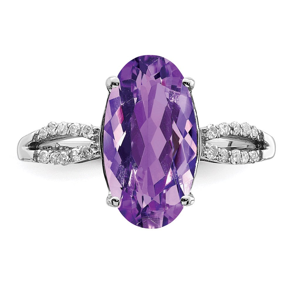 Sterling Silver Rhodium-plated Amethyst & Diamond Ring