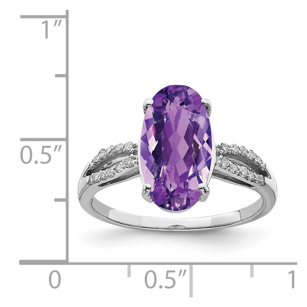 Sterling Silver Rhodium-plated Amethyst & Diamond Ring