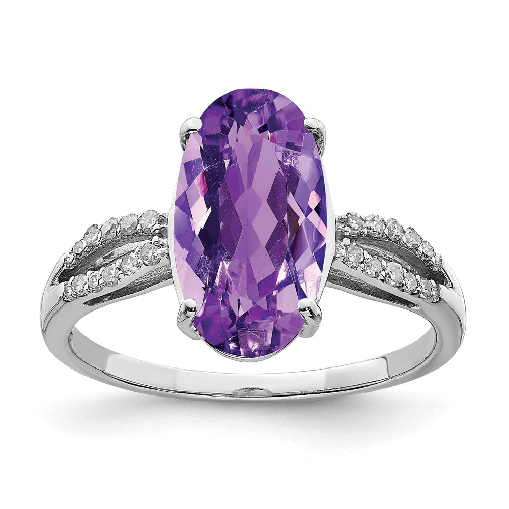 Sterling Silver Rhodium-plated Amethyst & Diamond Ring