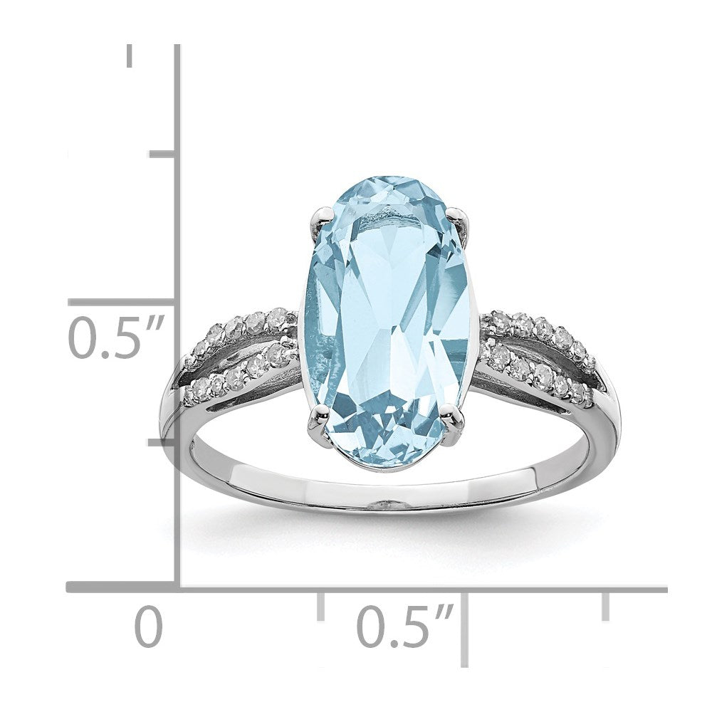 Sterling Silver Rhodium Sky Blue Topaz & Diamond Ring