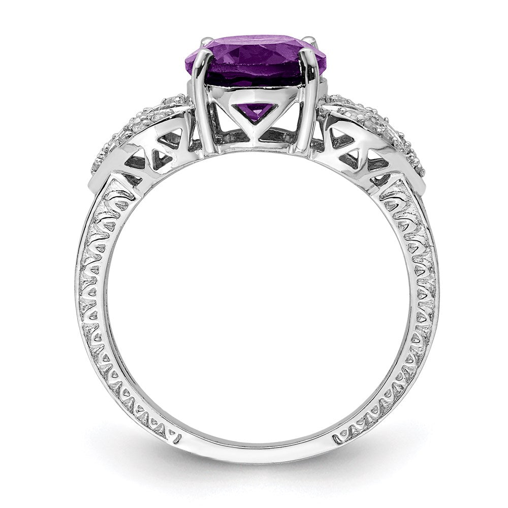 Sterling Silver Rhodium-plated Amethyst & Diamond Ring