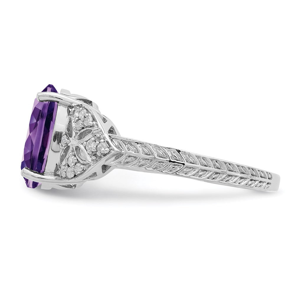 Sterling Silver Rhodium-plated Amethyst & Diamond Ring